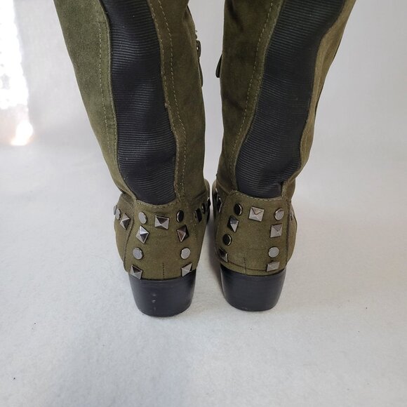 Midnight Velvet Olive Green Over The Knee Boots W Studded Detail Size 9W - Picture 11 of 16